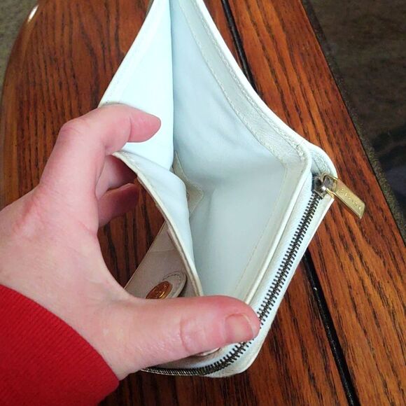 Celine Blue Signature Suede White Leather Wallet Zipper Change Pouch Snap - Picture 8 of 9